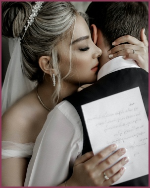 Bride whispering in her husband's ear